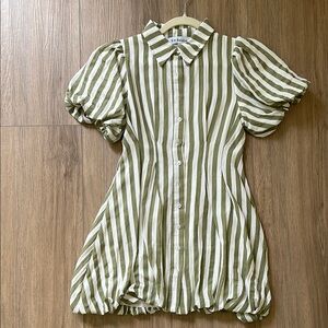 En Saison Olive and White Striped Shirt Dress, XS